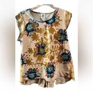 Ivy Jane Embroidered Top Womens Medium Ivory Floral Bohemian Artsy Festival Hip